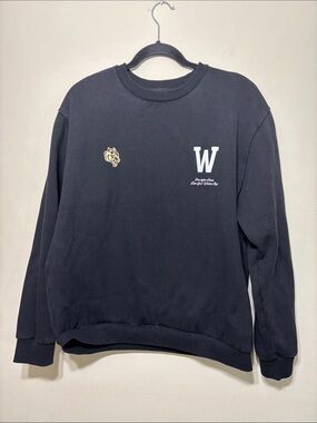 Darc Sport Black Crewneck Sweater with White W and Gold Crest
